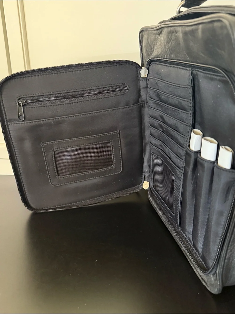 J.Jill Black Leather Crossbody Organizer Bag Zip Compartments Travel Purse